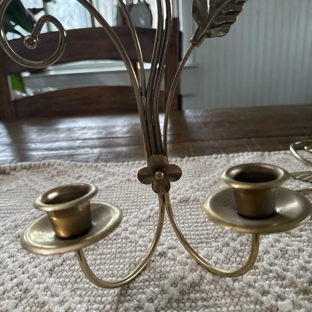 Home Interiors Gold Leaf Double Candle Wall Hooks
